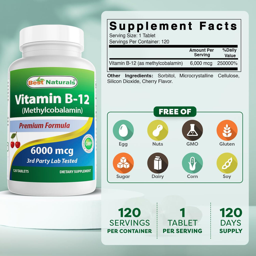 Best Naturals Vitamina B12 6000 mcg - 120 Comprimidos