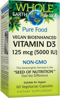 Natural Factors Whole Earth & Sea Vegan Vitamin D3 - 125 mcg (5000 IU) - 60 Vegetable Capsules