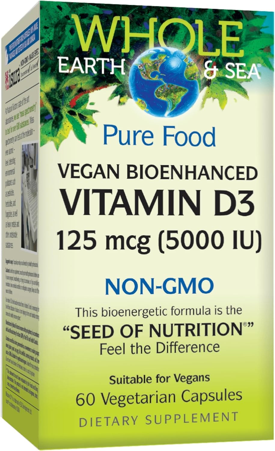 Natural Factors Whole Earth & Sea Vegan Vitamin D3 - 125 mcg (5000 IU) - 60 Vegetable Capsules