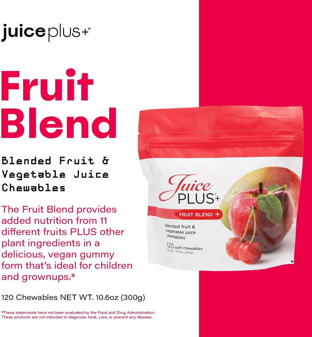 Juice Plus+ Fruit Blend Gummy Vitamins – Gomitas multivitamínicas veganas con 11 frutas y verduras, 120 unidades