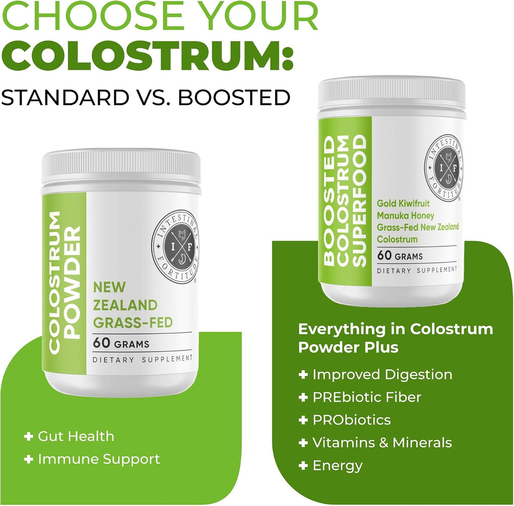 Intestinal Fortitude Boosted Colostrum Superfood: Colostrum Bovino, Kiwi Dorado y Miel de Manuka (150 g)