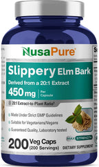 NusaPure Cápsulas de Corteza de Olmo Americano, 450 mg, 200 Cápsulas Vegetales (No OGM, Vegano)