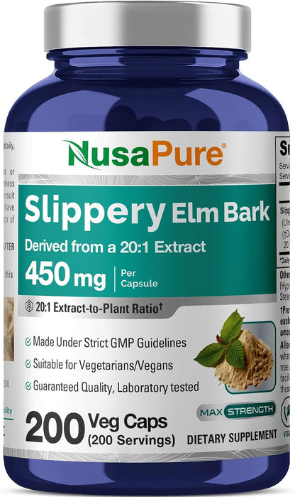 NusaPure Cápsulas de Corteza de Olmo Americano, 450 mg, 200 Cápsulas Vegetales (No OGM, Vegano) – Image 1