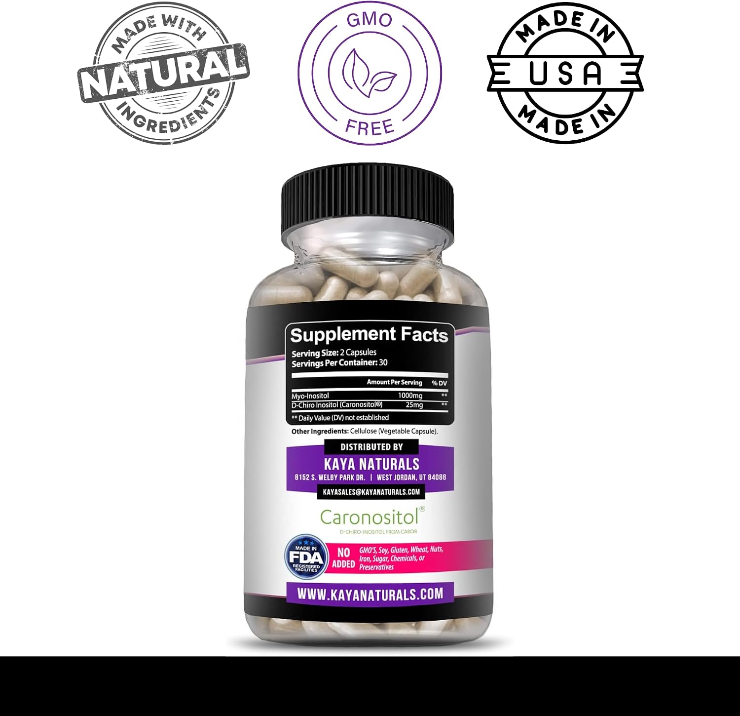 Kaya Naturals Myo & D-Chiro Inositol Plus 60 Cápsulas - Complemento Alimenticio con Vitamina B8
