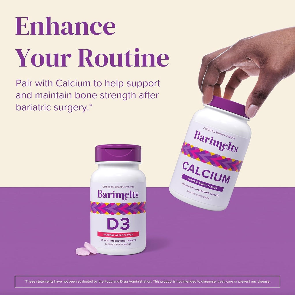 BariMelts Vitamina D3 5000 IU, 90 Tabletas de Disolución Rápida con Sabor Natural a Manzana