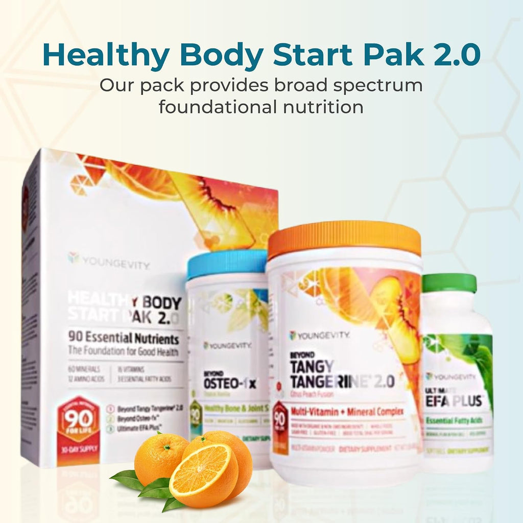 Paquete de inicio para un cuerpo sano Youngevity 2.0 – Beyond Tangy Tangerine, Osteo FX y EFA Plus