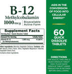 Nature's Bounty Vitamina B12 1000mcg Comprimidos de Disolución Rápida Sabor Cereza - 60 unidades