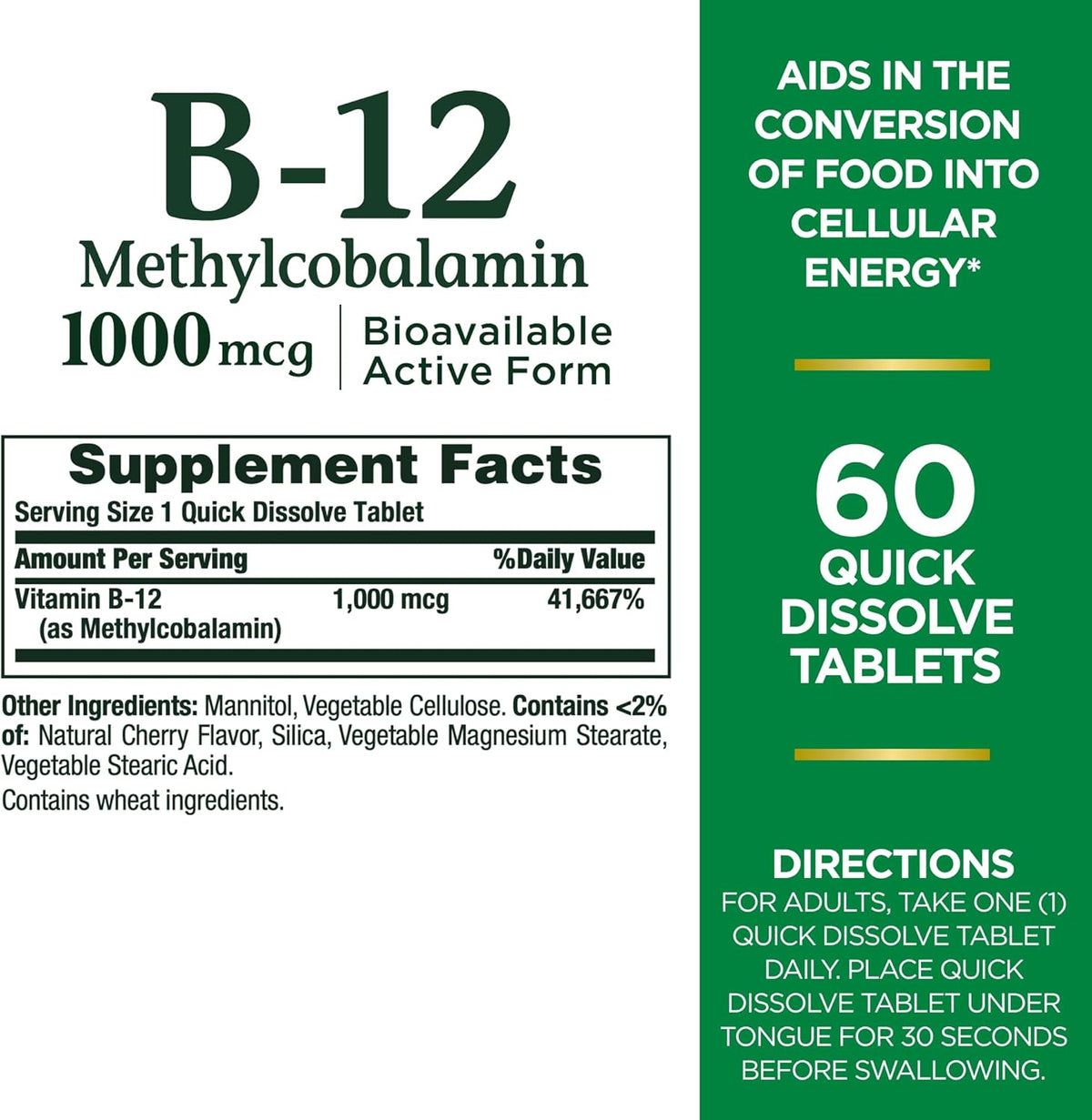 Nature's Bounty Vitamina B12 1000mcg – Funcionamiento del sistema nervioso: Contribuye al funcionamiento normal – Image 2