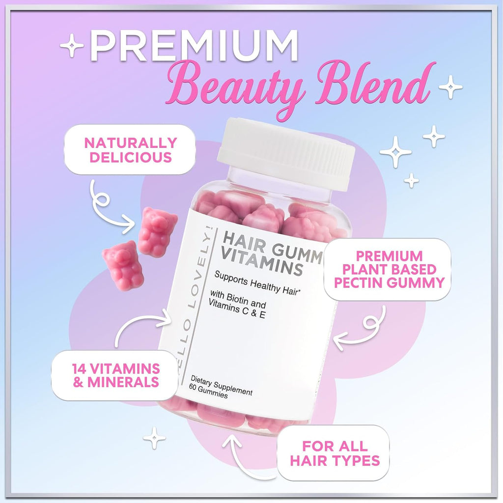 Hello Lovely! Gomitas de Biotina 5000mcg – Cabello, Piel y Uñas, 60 gomitas