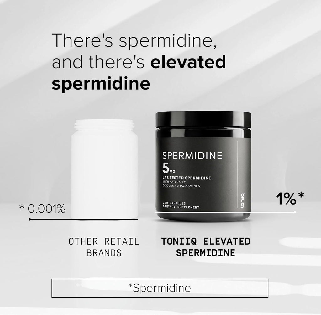Toniiq Espermidina Ultra Concentrada 500mg - No Sintético - 5 mg por Cápsula - Extracto de Germen de Arroz