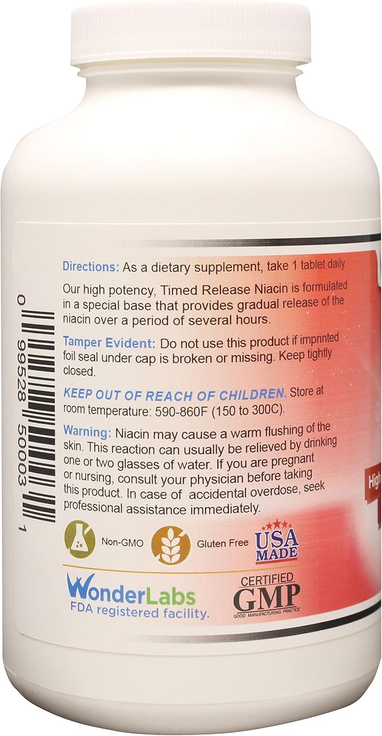 Wonder Laboratories Niacin High Potency Extended Release 500 mg, 100 Tablets