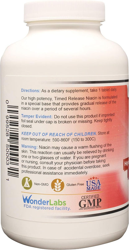 Wonder Laboratories Niacina de Alta Potencia con Liberación Prolongada 500 mg, 100 Comprimidos – Image 4