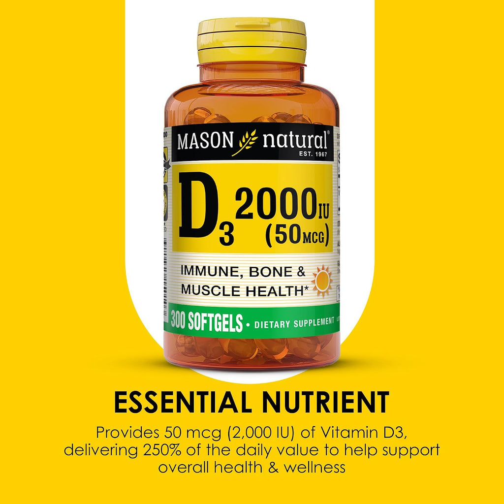 Mason Natural Vitamina D3 2.000 UI Ultra Potente, 300 Cápsulas Blandas