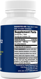 Safrel Vitamina B12 Metilcobalamina 1000 mcg | Comprimidos Sublinguales de Disolución Rápida | Sabor Cereza | 200 Unidades