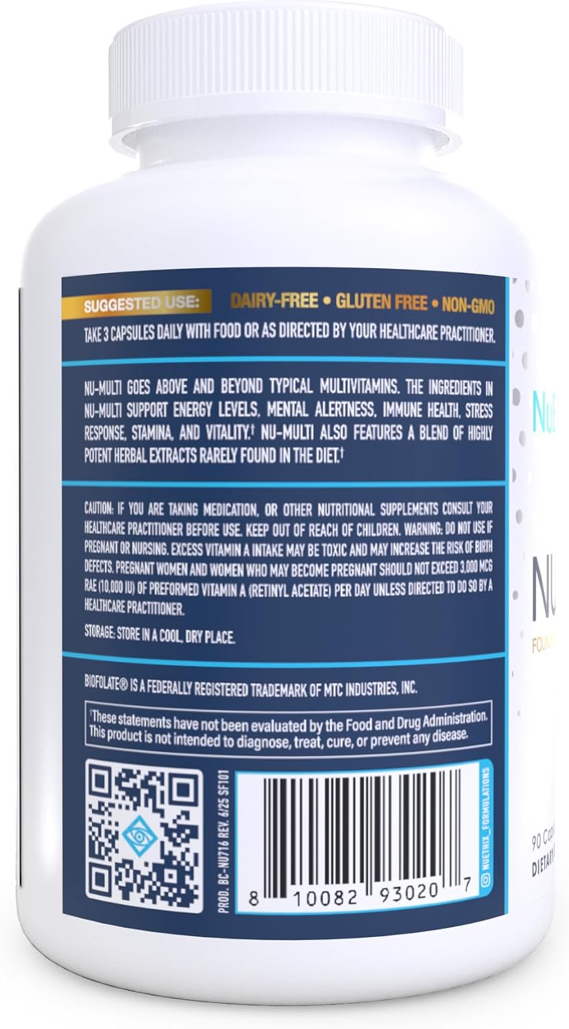 NuEthix Formulations Nu-Multi Multivitamínico con Micronutrientes, 90 Cápsulas