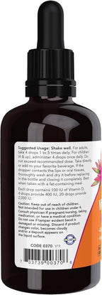 NOW Foods Vitamina D3 Líquida - 2 Onzas (59 ml) - 100 UI por gota