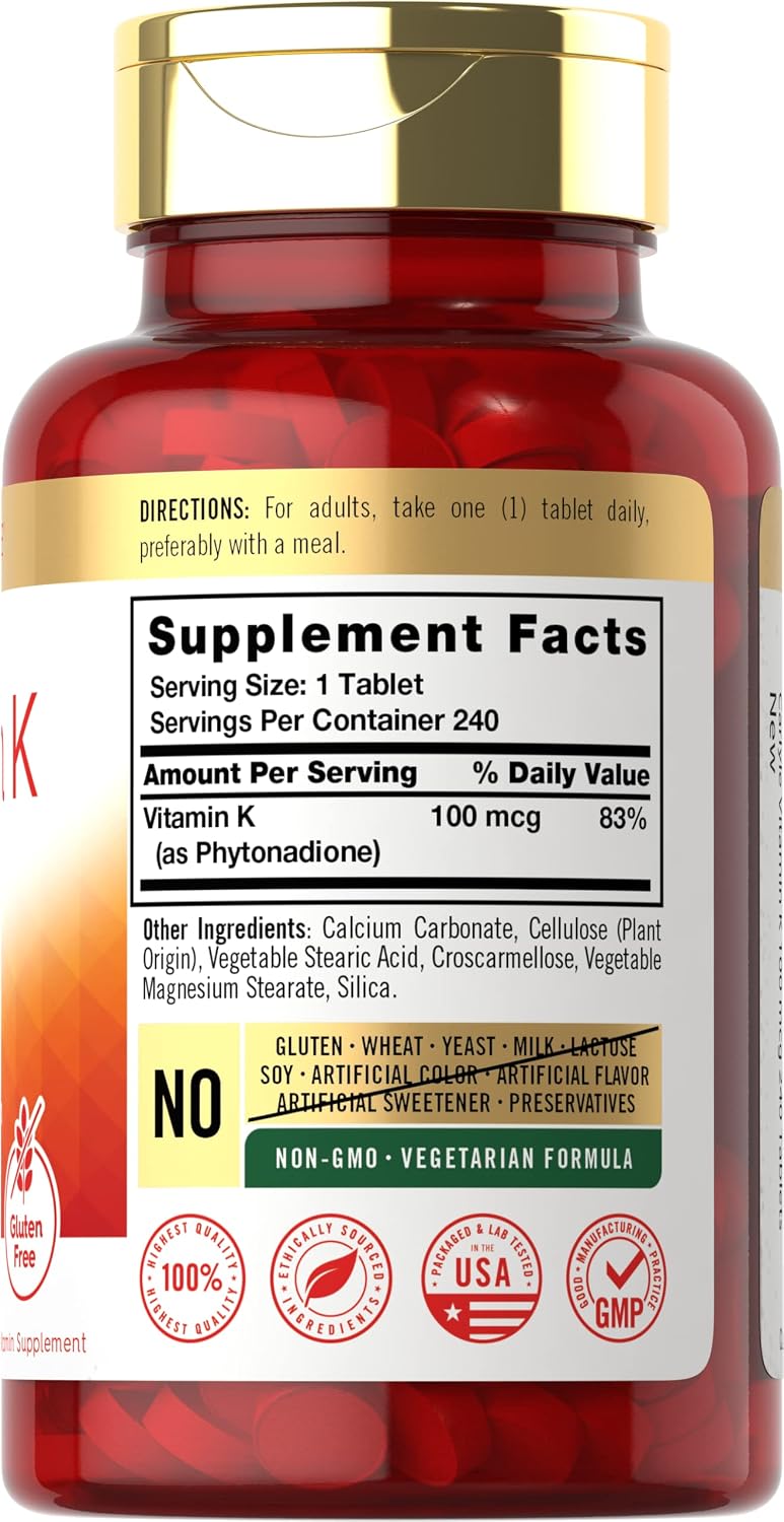 Carlyle Vitamina K1 100 mcg – 240 Comprimidos Vegetarianos