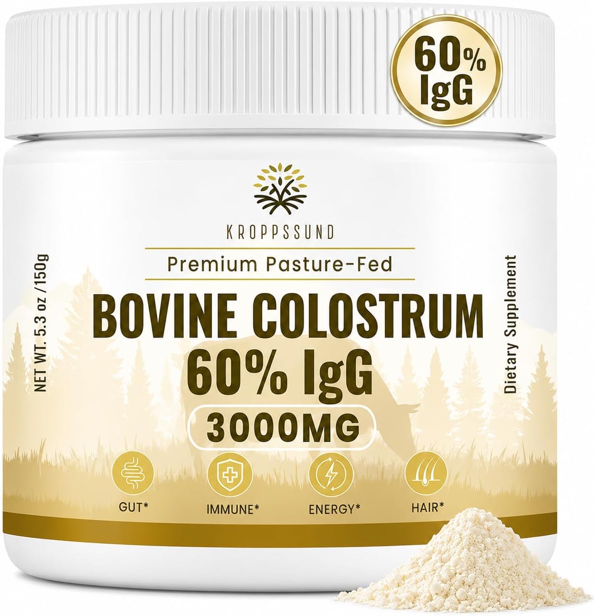 Kroppssund Calostro Bovino en Polvo 3000 mg - 65% IgG - 50 Servicios