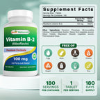 Best Naturals Vitamina B2 (Riboflavina) 100 mg 180 Comprimidos - Fórmula Premium - Probado por Laboratorio Externo