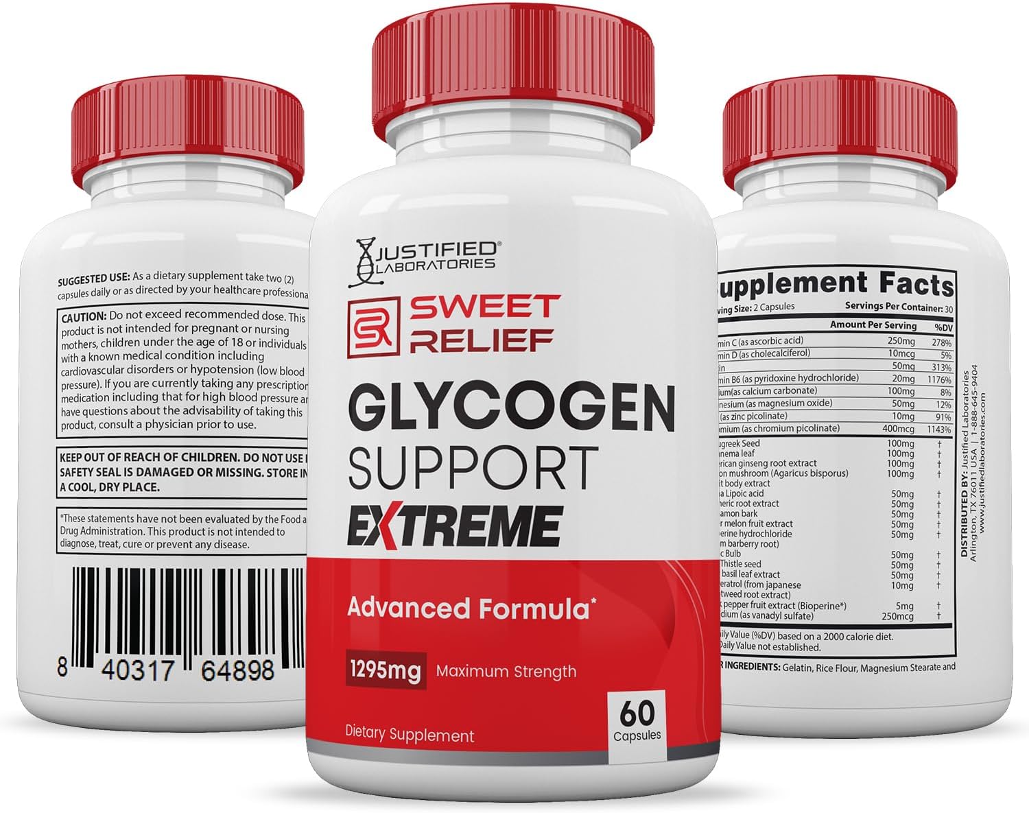 Sweet Relief Glycogen Support Extreme Cápsulas, Fórmula Avanzada 1295 mg, Sin Colorantes ni Saborizantes Artificiales, 60 Cápsulas