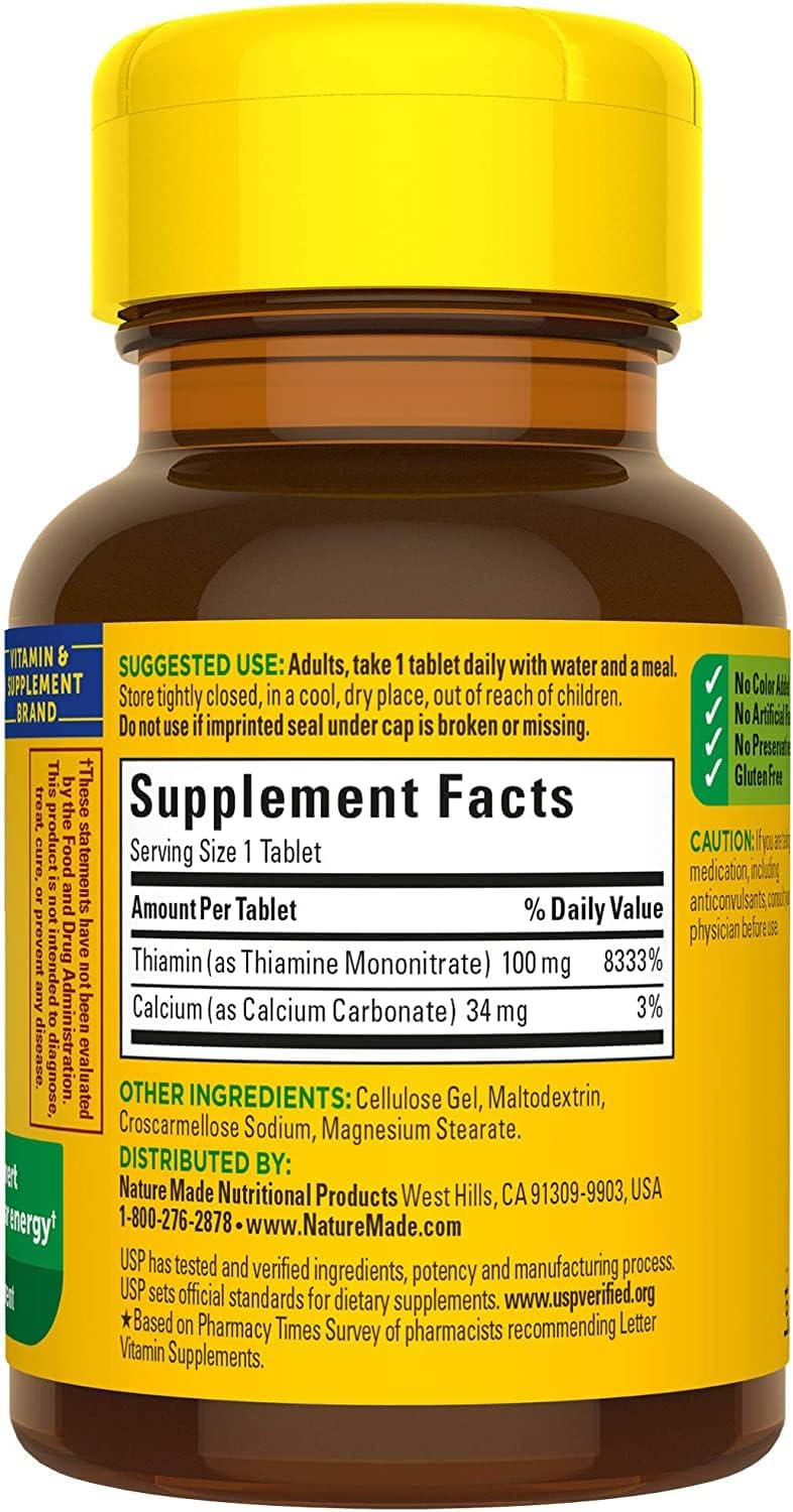 Nature Made B1 100 mg, 100 Comprimidos (Paquete de 5)