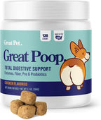 Probióticos para perros Great Poop - Fibra y enzimas digestivas para una salud intestinal óptima (120 masticables sabor pollo)