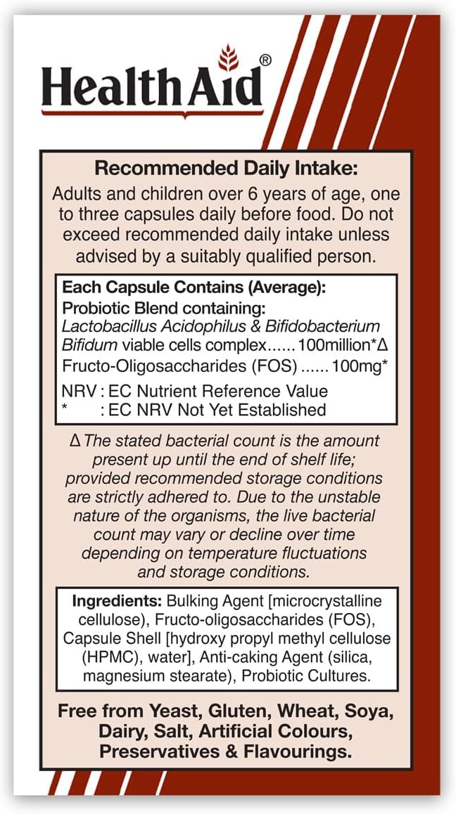 Health Aid Acidophilus (100 millones) 60 Cápsulas Veganas