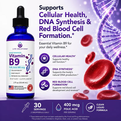Life Solutions Vitamin B9 Gotas Líquidas de Ácido Fólico 400 mcg, 60 ml – Image 2