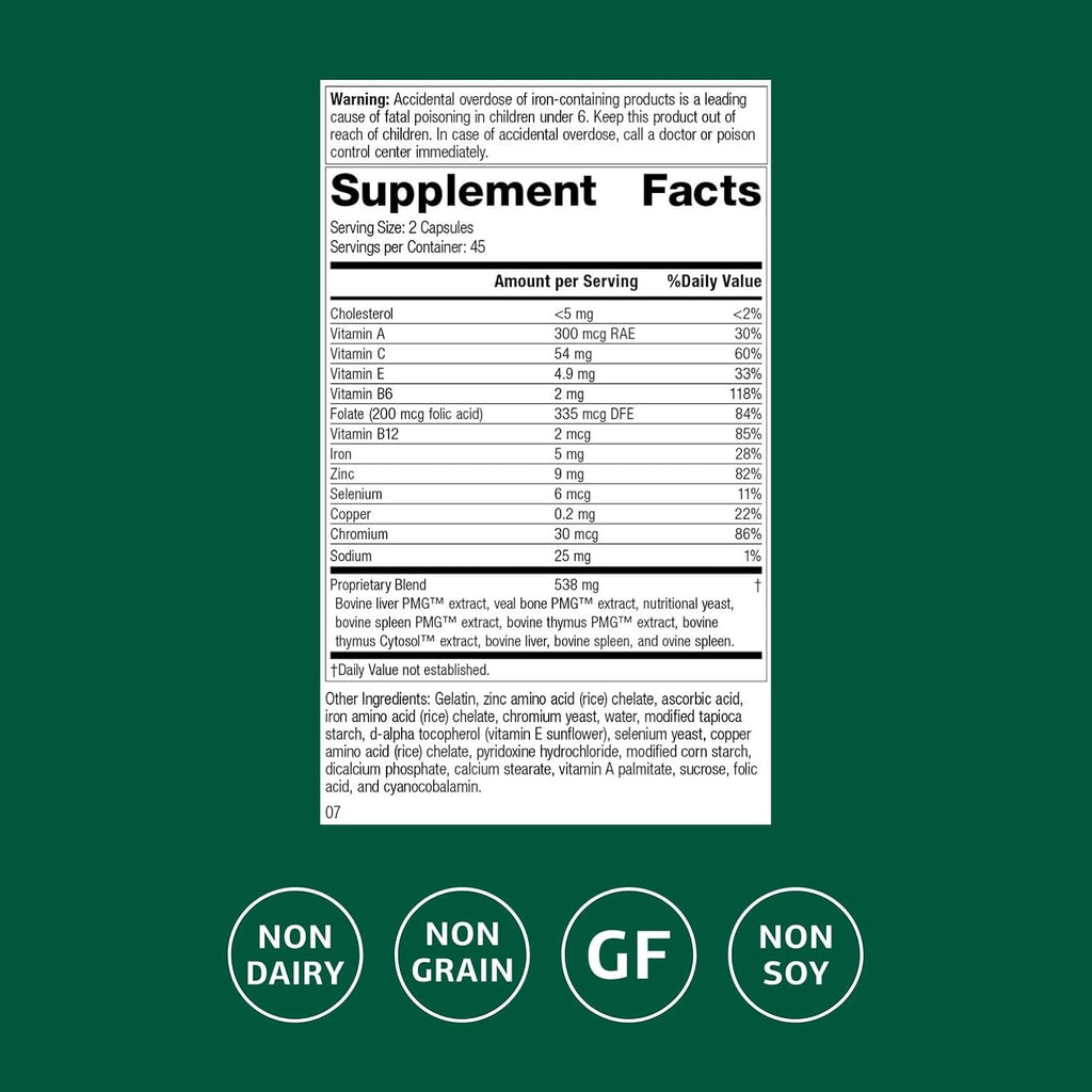 Standard Process Inc. Immuplex - Complemento diario para el apoyo inmunológico con folato, hierro, vitamina C y vitamina A - Suplemento mineral con ingredientes antioxidantes - 90 cápsulas