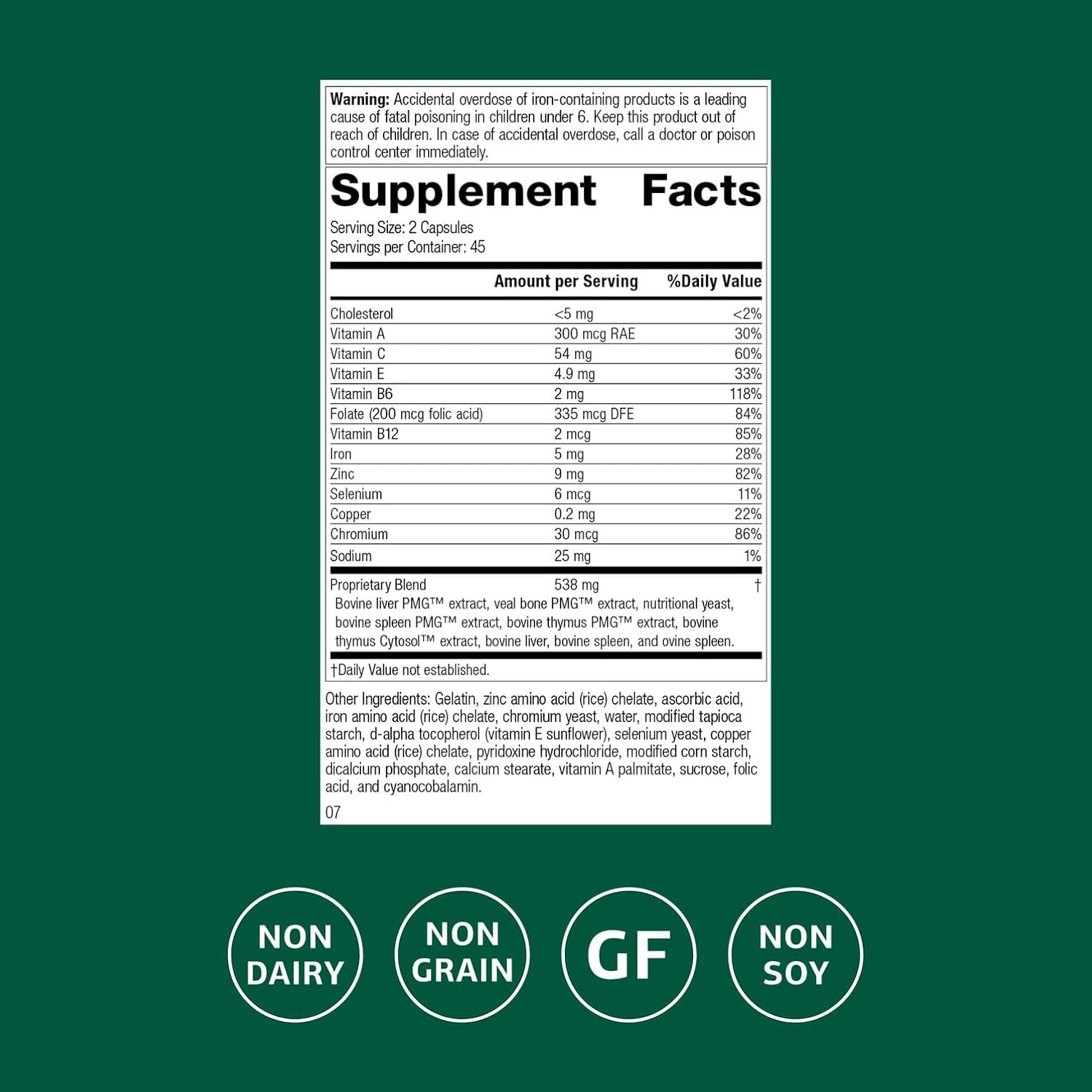 Standard Process Inc. Immuplex - Complemento diario para el apoyo inmunológico con folato, hierro, vitamina C y vitamina A - Suplemento mineral con ingredientes antioxidantes - 90 cápsulas
