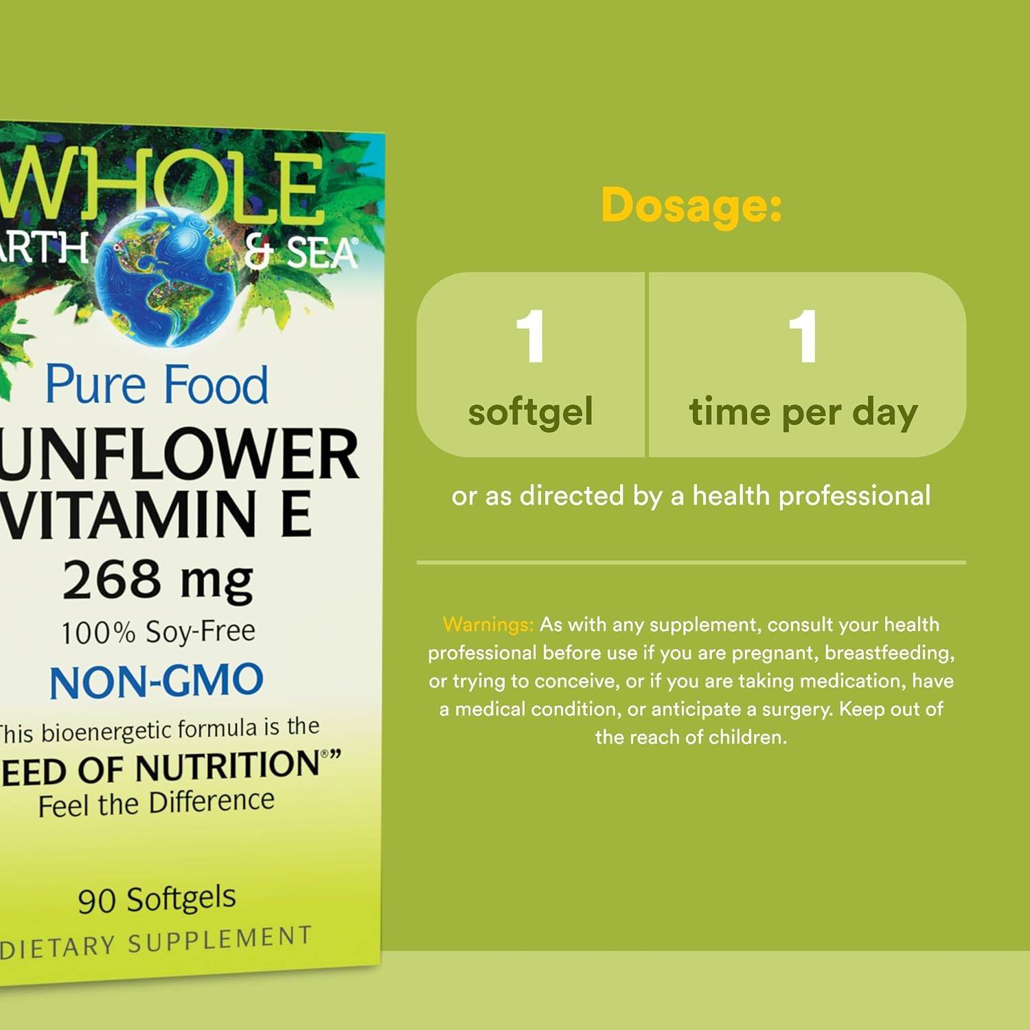 Whole Earth & Sea de Natural Factors, Vitamina E de Girasol, Suplemento Alimenticio Integral