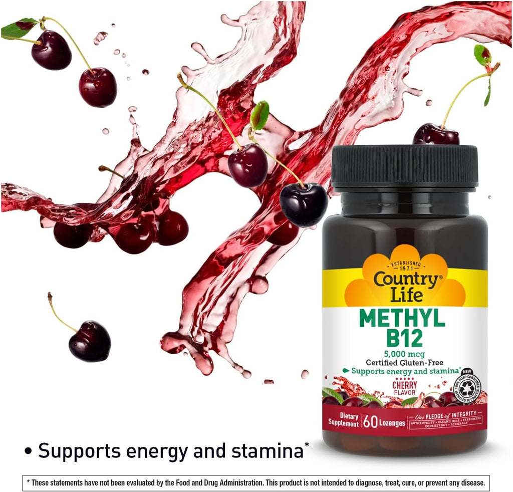 Country Life Methyl B12 5000 mcg - 60 Comprimidos Sublinguales - Vegano y Sin Gluten
