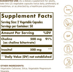 Solgar Choline/Inositol 500 mg/500 mg, 100 Cápsulas Vegetales (Pack de 2)