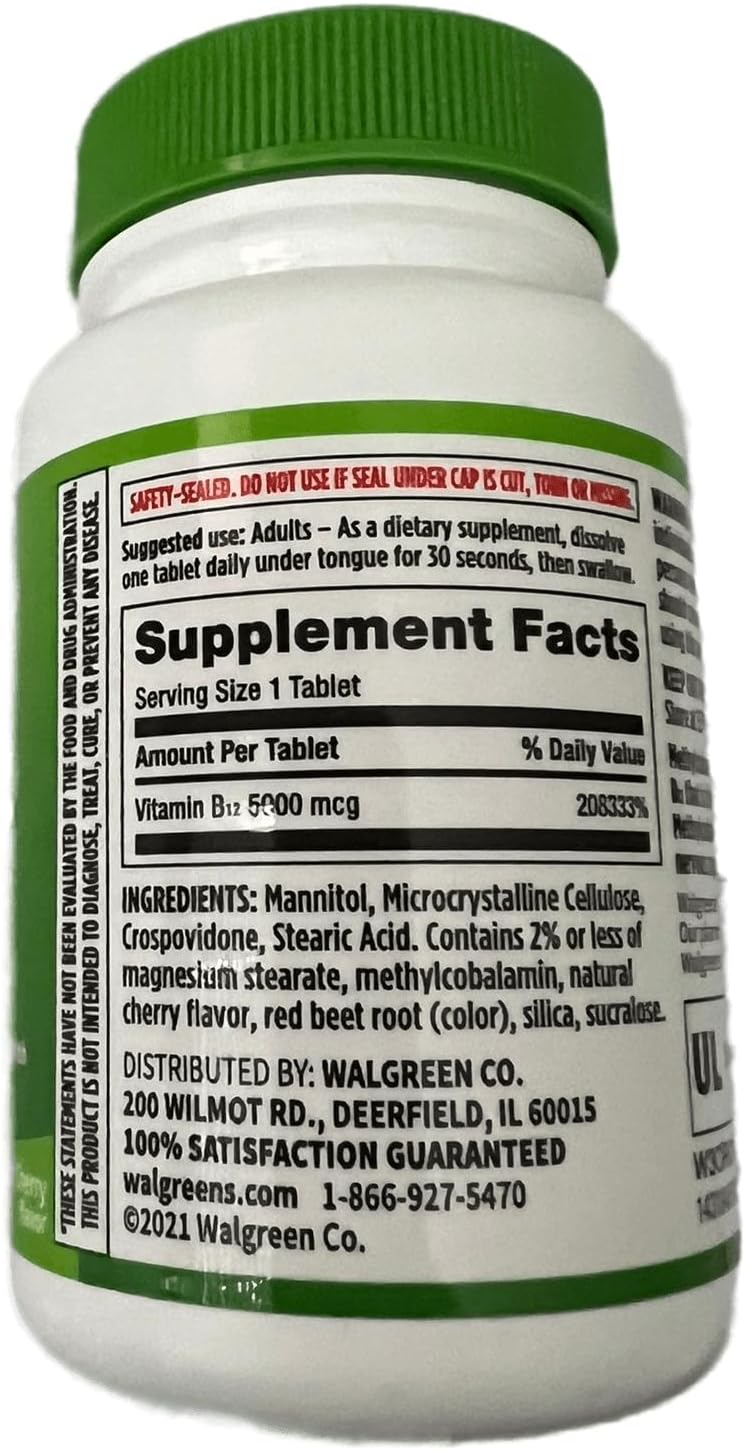 Walgreens Vitamina B12 5000 mcg, 90 Comprimidos