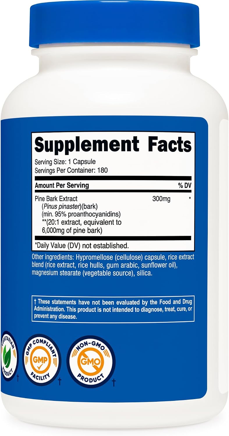 Nutricost Extracto de Corteza de Pino, 300mg, 180 Cápsulas