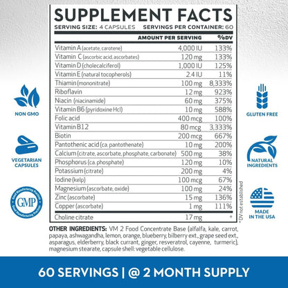 Vitaminerals 2BG+™ B Complex Immune Support High Potency B Complex | Fruits & Veggies Blend | 240 Veggie Caps – Image 2