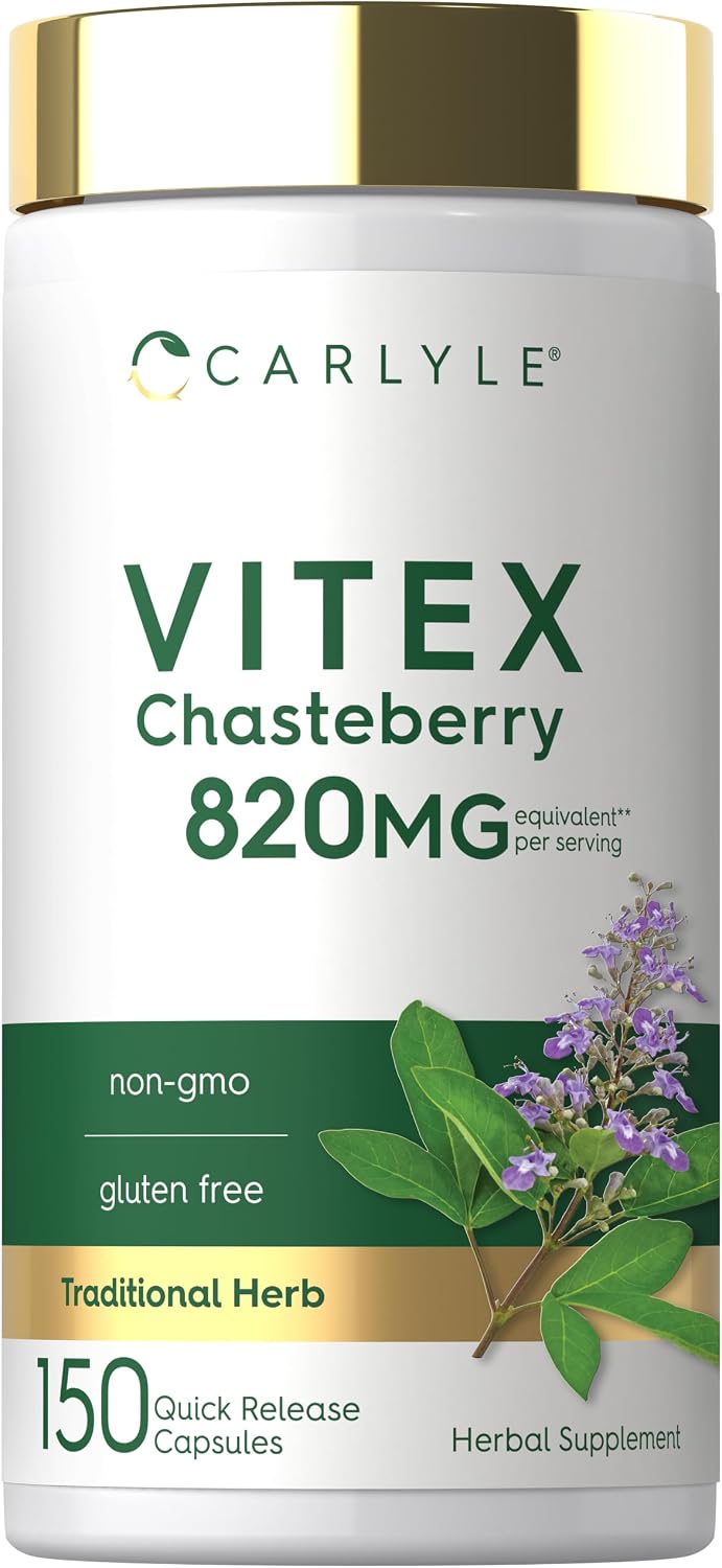 Carlyle Suplemento de Vitex Chasteberry | 150 Cápsulas | Vitex Agnus-Castus para Mujeres | No-GMO, Sin Gluten