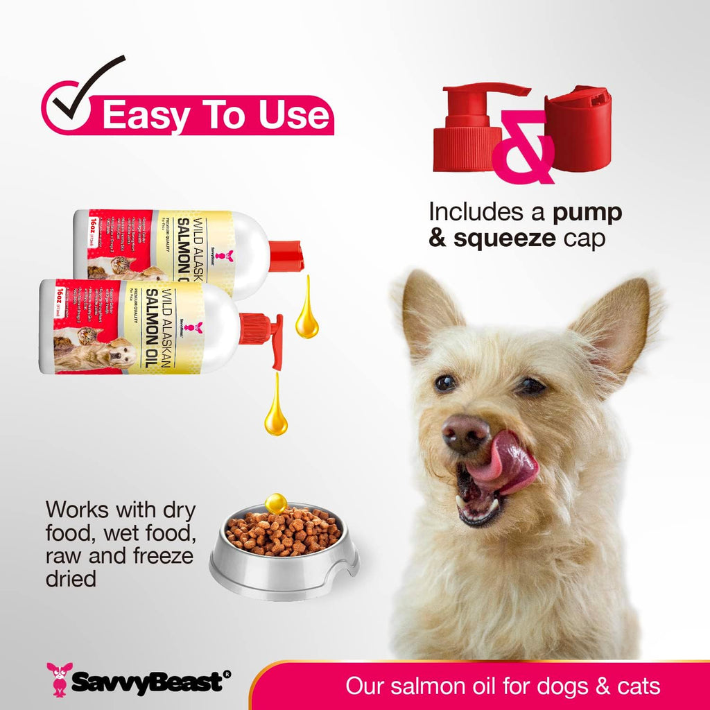 SavvyBeast Aceite de Salmón Salvaje de Alaska para Perros, Gatos y Hurones - 946 ml