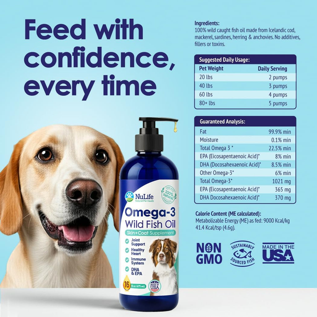 Aceite de Pescado Líquido para Perros con Omega 3, 6 y 9, Salvaje de Islandia - 473 ml