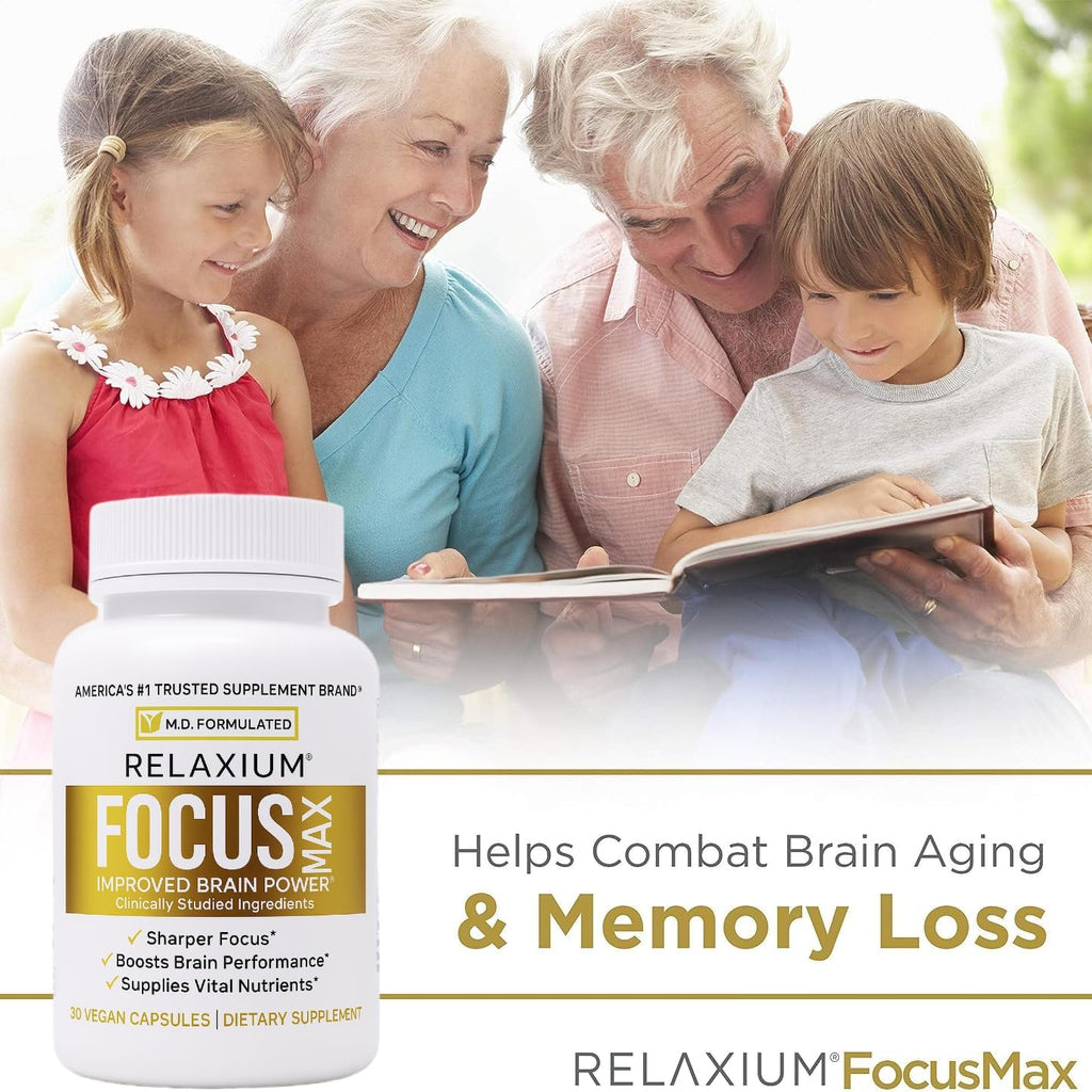 Relaxium FocusMax, Suplemento para la Salud Cerebral y el Enfoque, Apoya la Concentración, Memoria y Claridad Mental, Formulado por un Neurólogo, 30 Cápsulas Veganas