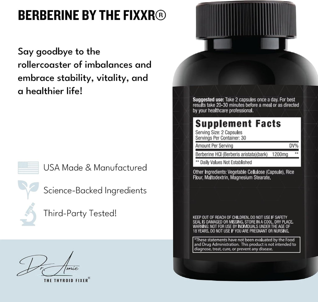 Berberine HCI de Dr. Amie | 1200 mg de Berberina por Dosis | 60 Cápsulas (30 Días)
