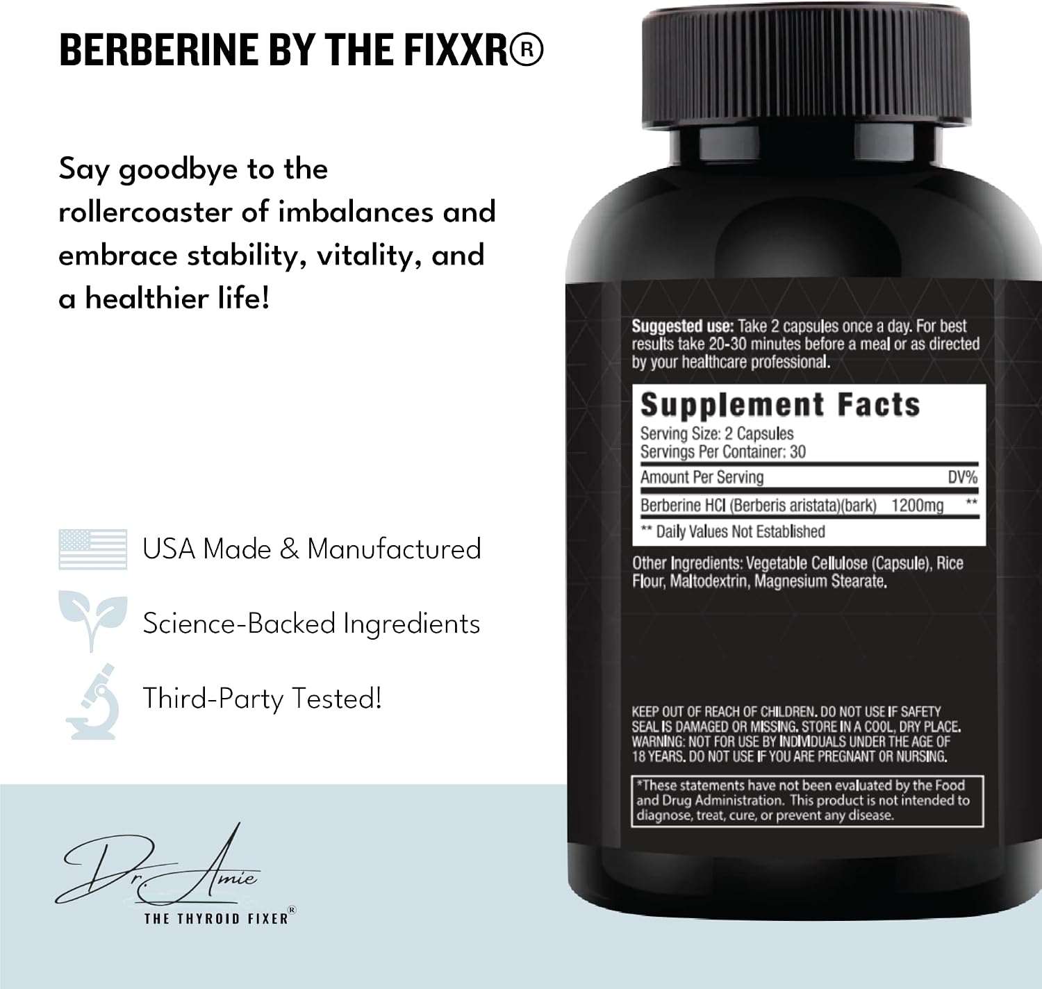 Berberine HCI de Dr. Amie | 1200 mg de Berberina por Dosis | 60 Cápsulas (30 Días)