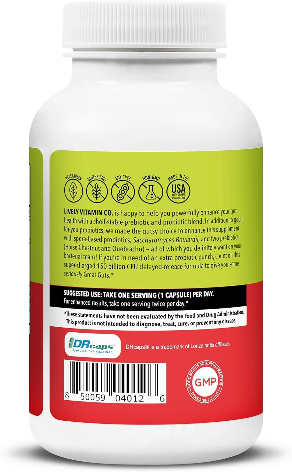 LIVELY VITAMIN CO. Great Guts Probiotic - 25 Billion CFU - Equilibrio Intestinal - 90 Cápsulas