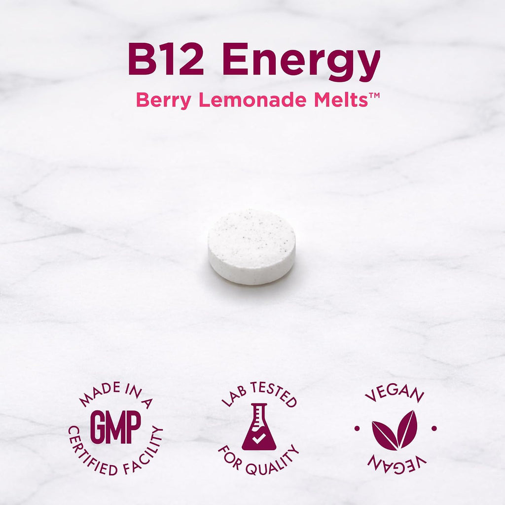 B-12 Energy Berry Lemonade Melt - Methylcobalamin, B6, D3, Folic Acid & Biotin - 30 Orally Dissolving Tablets