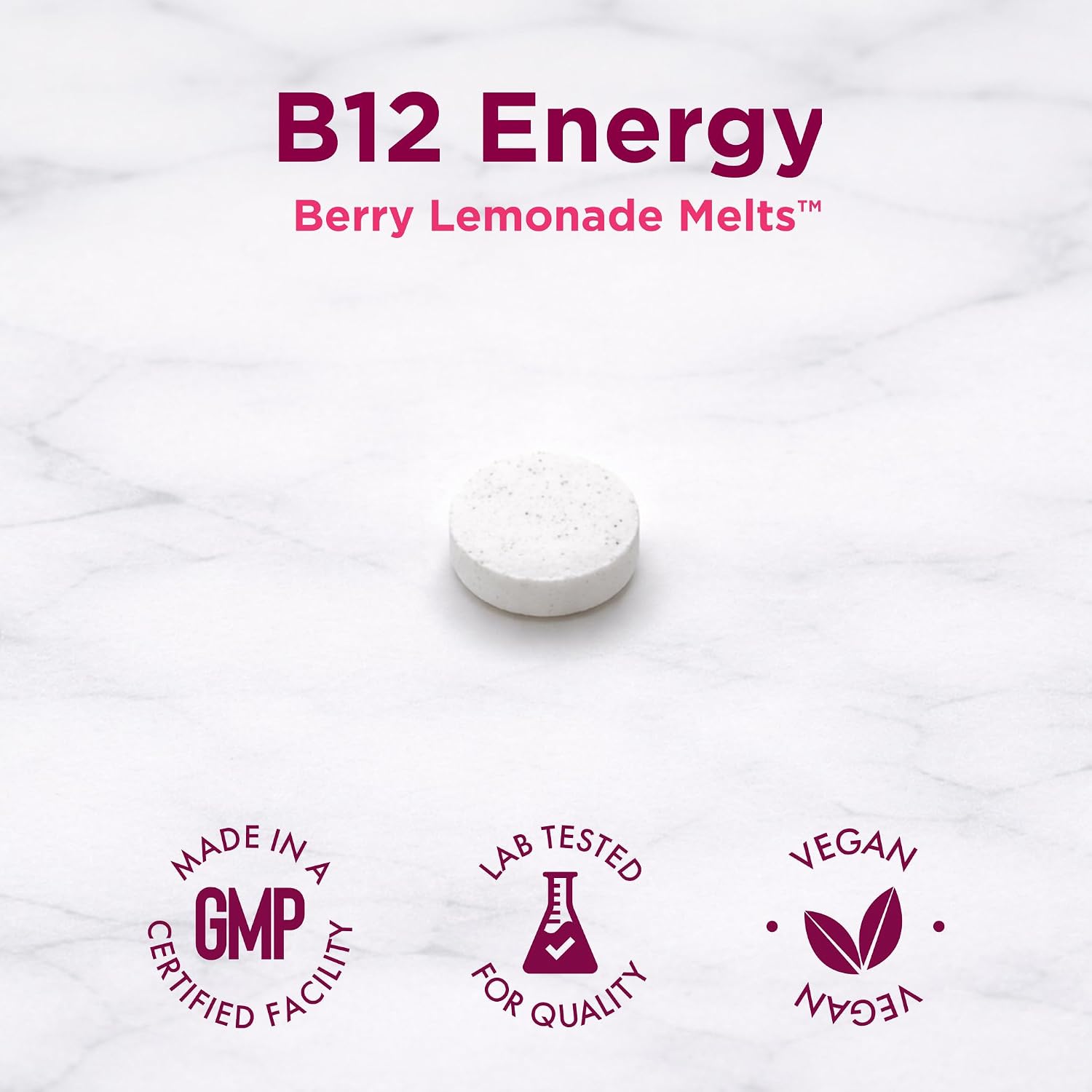 B-12 Energy Berry Lemonade Melt - Methylcobalamin, B6, D3, Folic Acid & Biotin - 30 Orally Dissolving Tablets