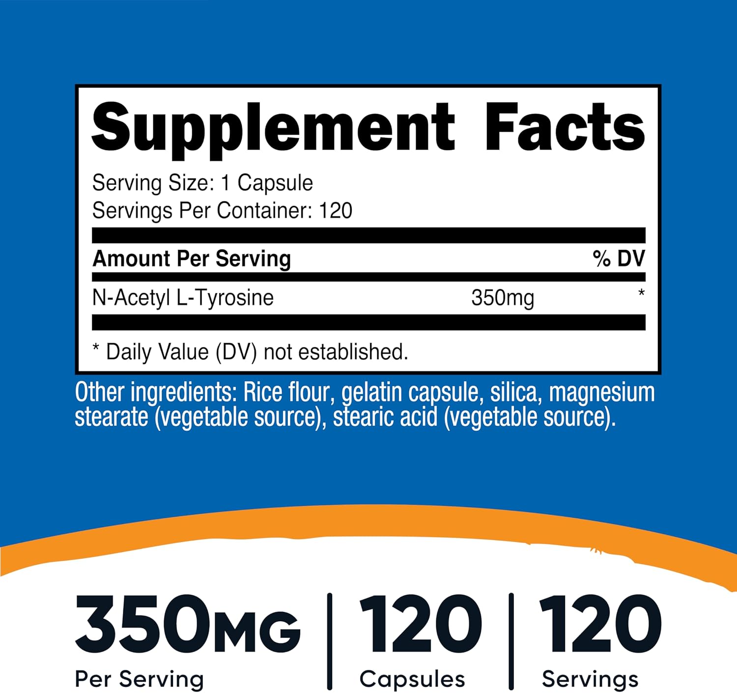 Nutricost N-Acetil L-Tirosina (NALT) 350mg, 120 Cápsulas - Sin Gluten, No GMO