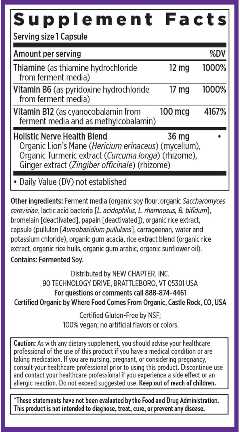 New Chapter Suplemento para la Salud Nerviosa con Vitaminas B1, B6 y B12 - 30 Cápsulas