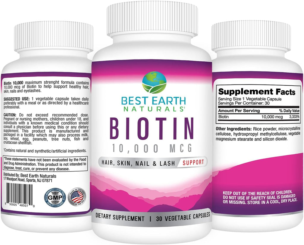 Best Earth Naturals Biotina 10.000 µg - Complemento de biotina de alta resistencia