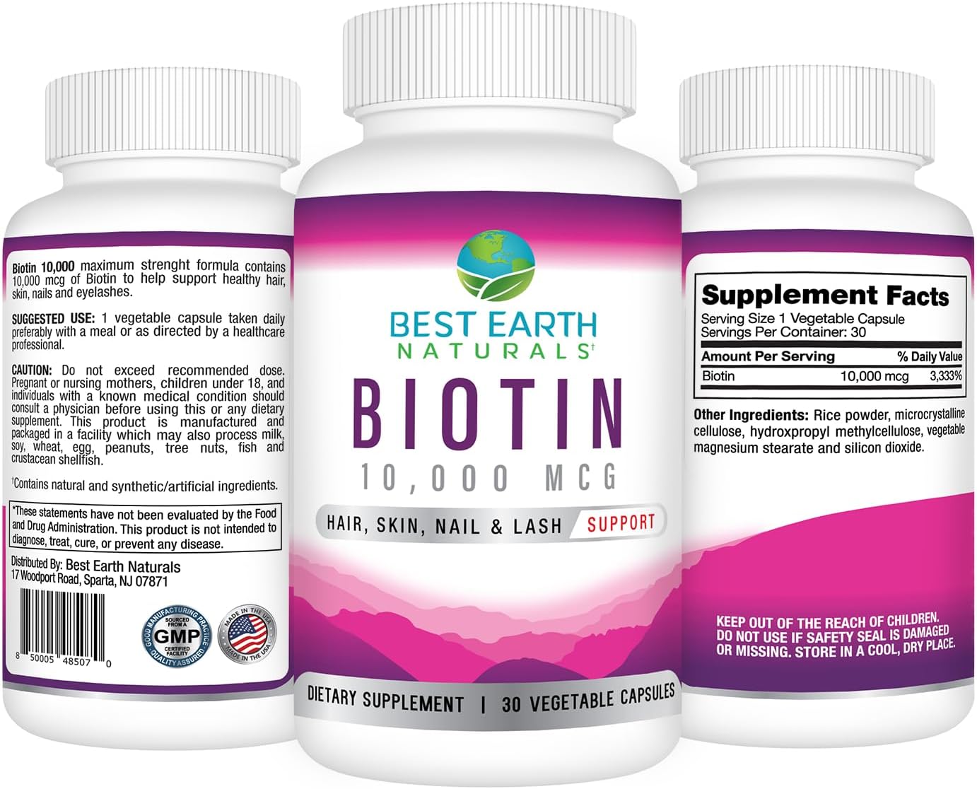 Best Earth Naturals Biotina 10.000 µg - Complemento de biotina de alta resistencia