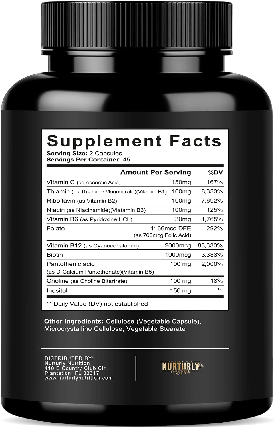 NURTURLY Complejo B con Vitamina C – Todas las Vitaminas B Esenciales – 90 Cápsulas